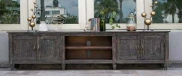 Rustic 93-Inch 4-Door TV Stand with Open Shelving