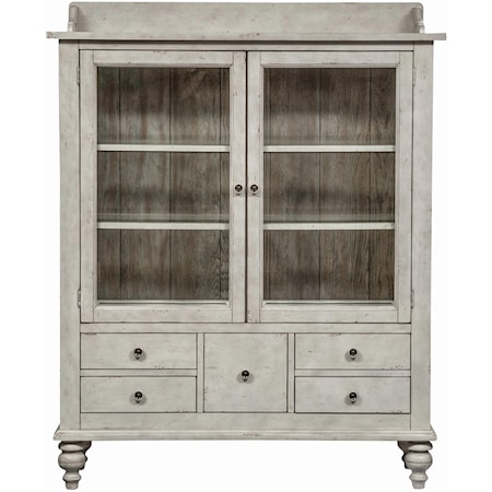 Farmhouse Display Cabinet with 5 Drawers and 3 Shelves