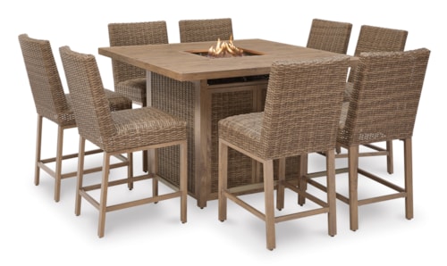 9-Piece Bar Height Fire Pit Dining Set