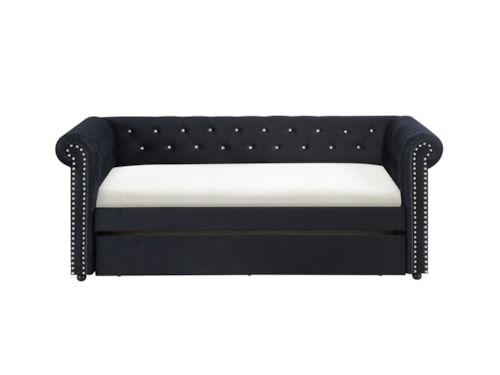 Ellie Transitional Tufted Daybed with Nailheads and Pull-Out Trundle