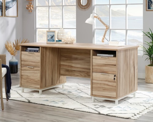 Cottage Four-Drawer Executive Computer Desk with Open Shelving