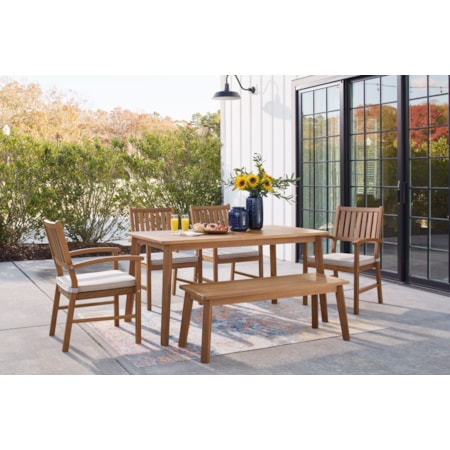 Outdoor Dining Table w/ 4 Chairs &amp; Bench