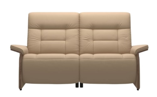 Contemporary Power Reclining Loveseat with Power Headrests & Wood Arms