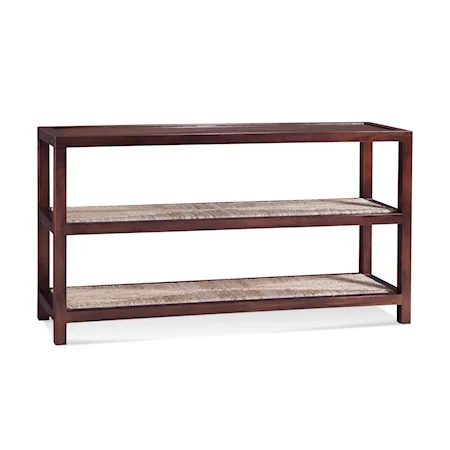 Console Table with Rattan Shelves