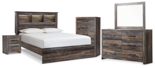 Queen Bookcase Panel Bed, Dresser, Mirror Chest And Nightstand