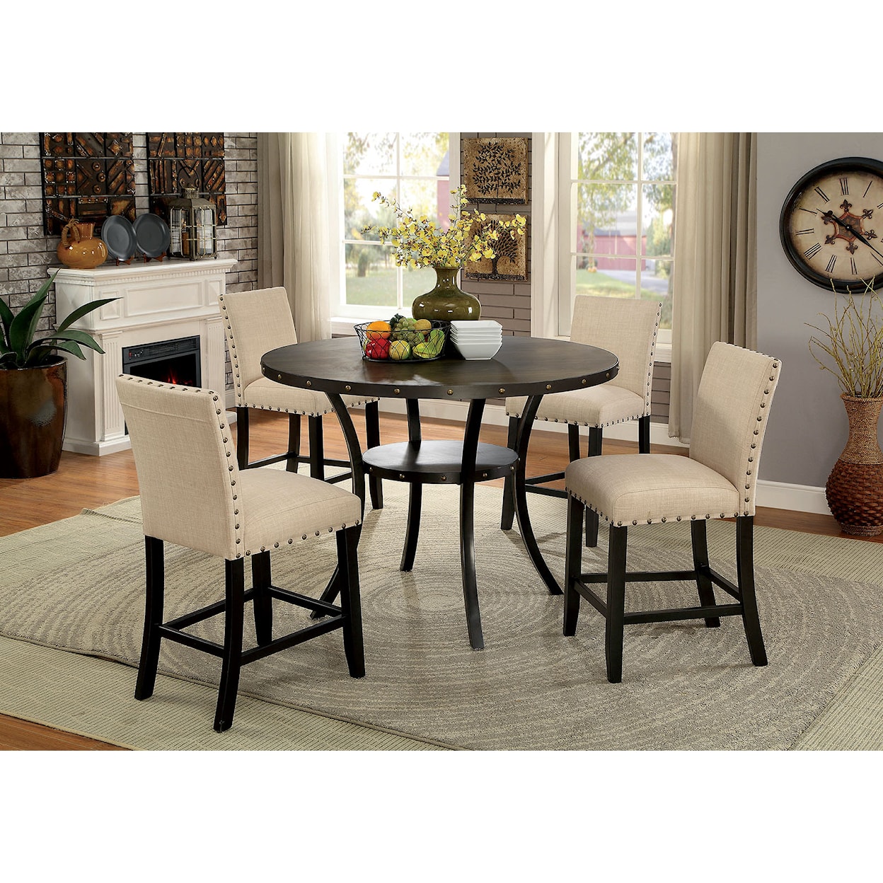 Furniture of America - FOA Kaitlin 5-Piece Round Counter Height Table Set