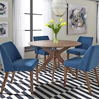 Mid-Century Modern 5-Piece Pedestal Dining Table Set with Upholstered Seating