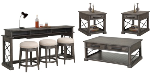 Rustic 7-Piece Occasional Set with Console Table and Stools