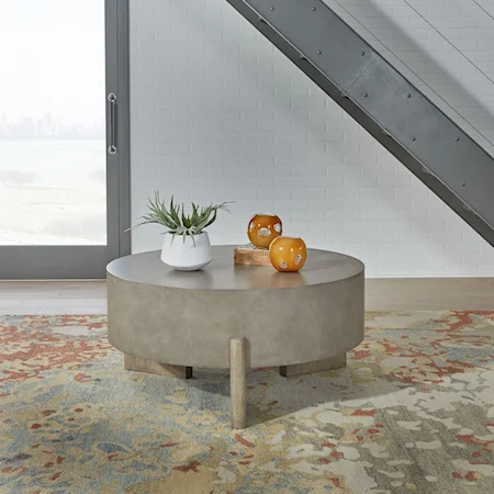 Contemporary Faux Concrete Round Cocktail Table
