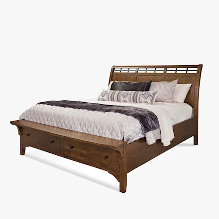 Contemporary California King Sleigh Bed with Storage Footboard