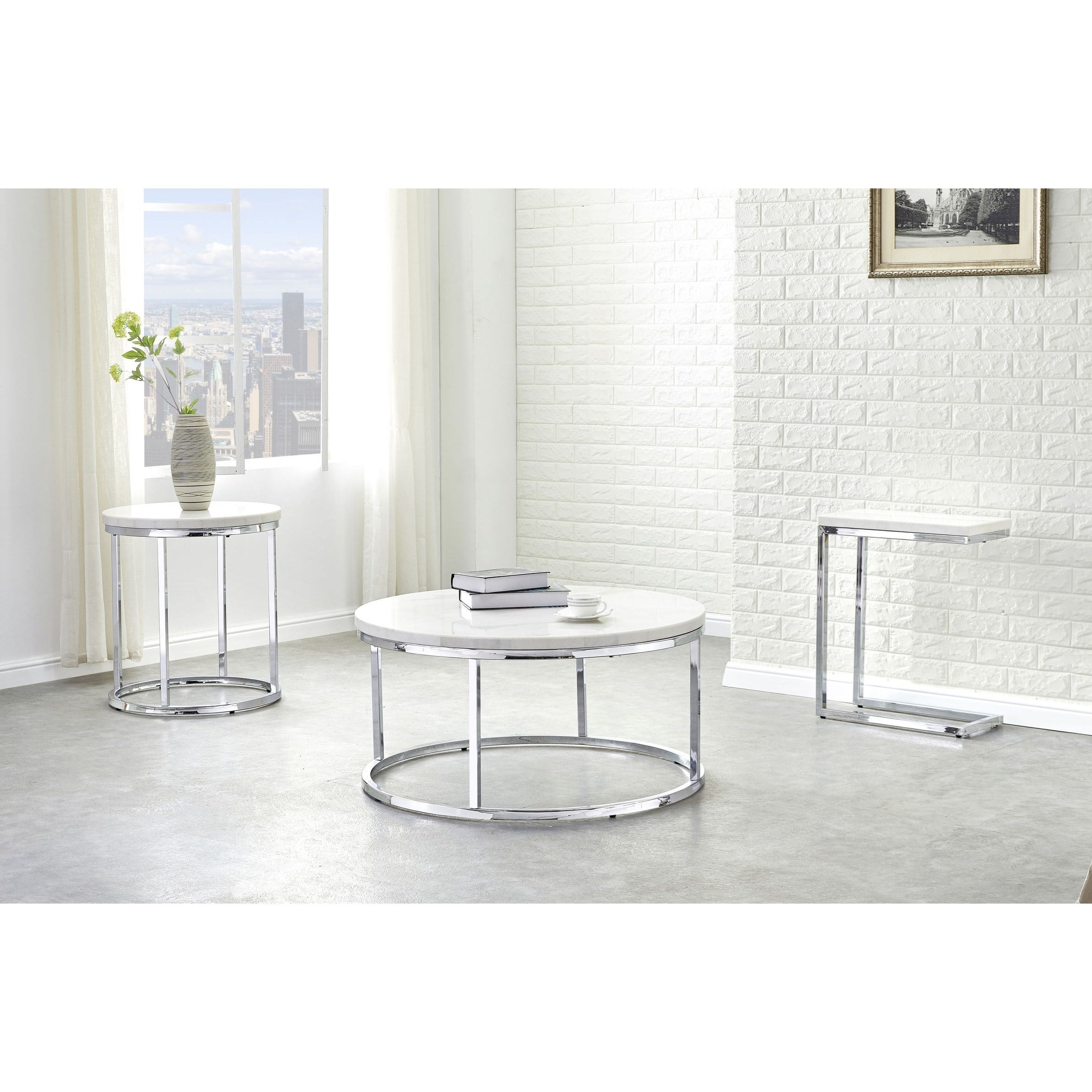 Steve Silver Echo Contemporary Round End Table with Marble Top Darvin Furniture Occ End Tables