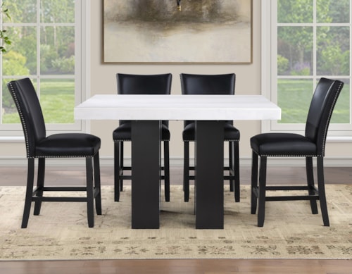 Contemporary 5-pc. Marble-Top Counter Set with Faux Leather Chairs
