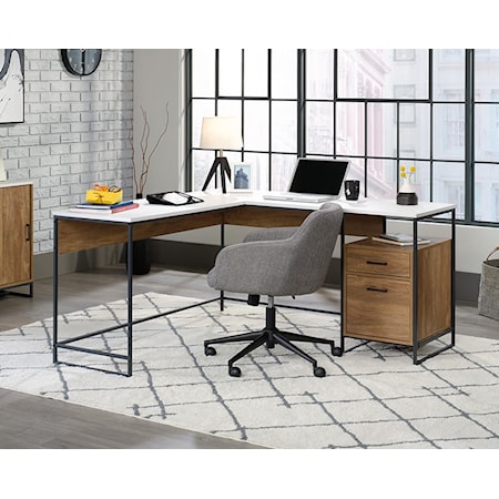 Contemporary L-Shaped Desk with File Drawer & Open Storage Shelf