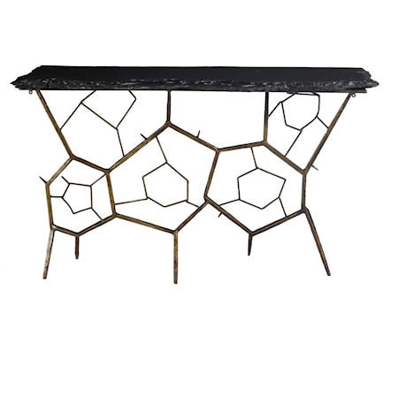 Contemporary Console Table With Slate Stone Tabletop