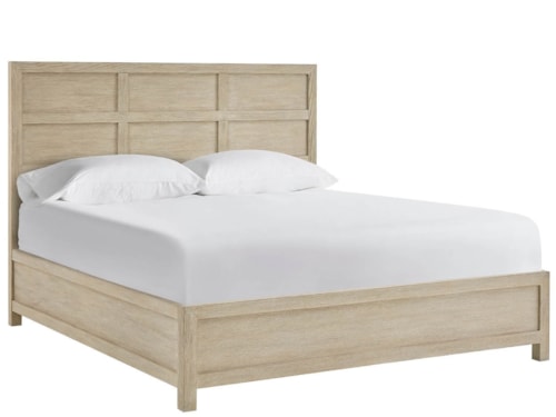 Coastal Queen Panel Bed with Grid Headboard Design
