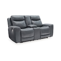 Leather Match Power Reclining Loveseat with Console