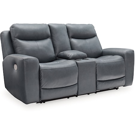 Leather Match Power Reclining Loveseat with Console