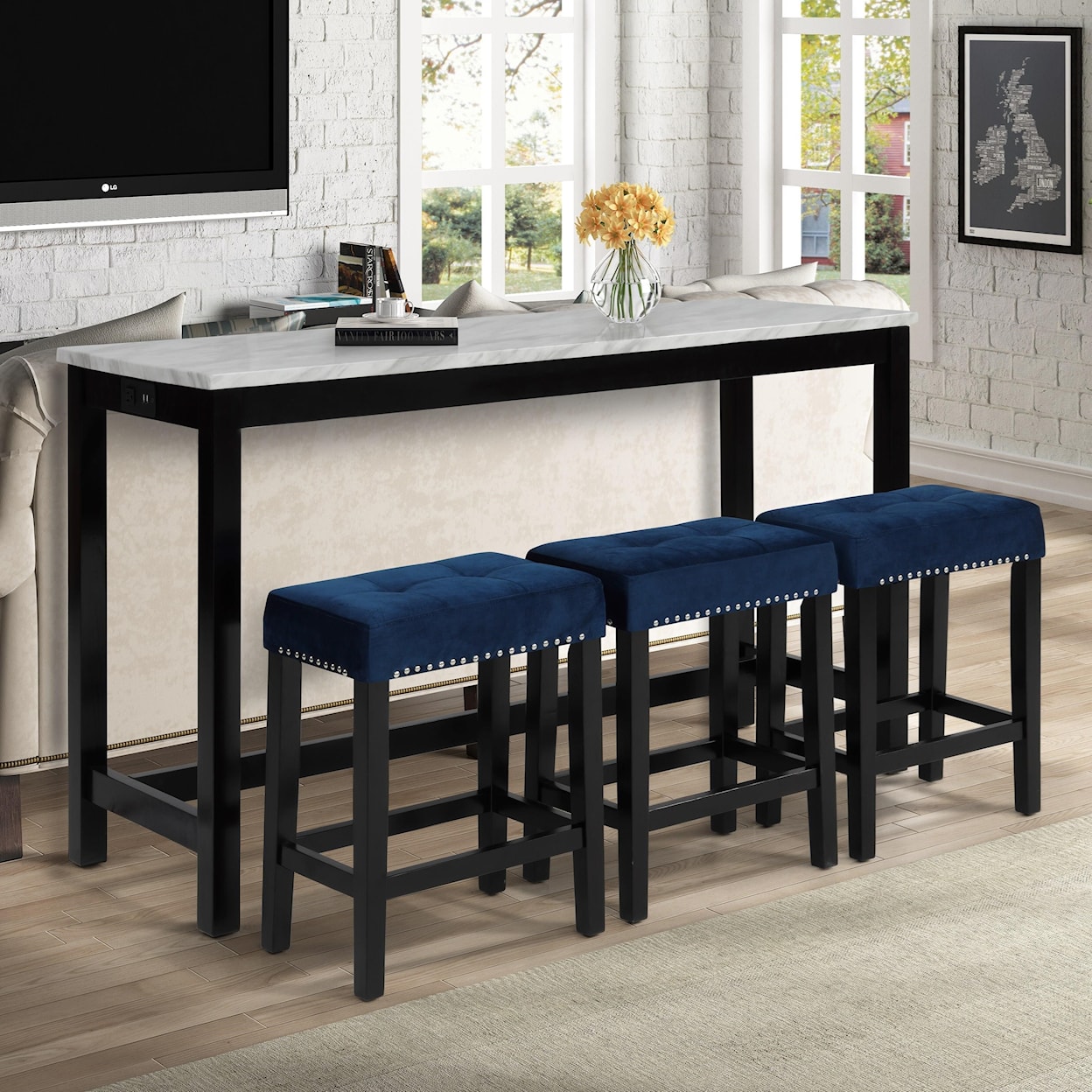 New Classic Furniture Celeste Theater Bar Table W/ 3 Stools