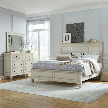 King Panel Bed, Dresser & Mirror