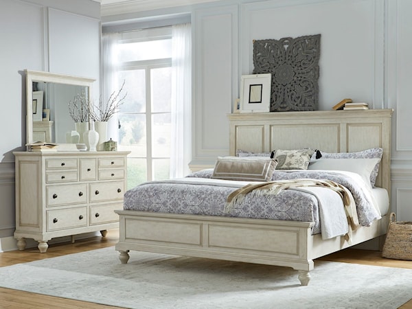 King Panel Bed, Dresser & Mirror