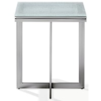 Metal End Table with Crackled Glass Top in Ultra White