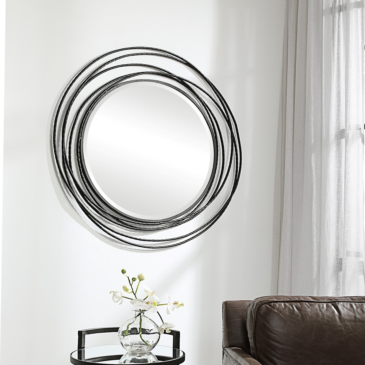 Uttermost Mirrors - Round Whirlwind Black Round Mirror