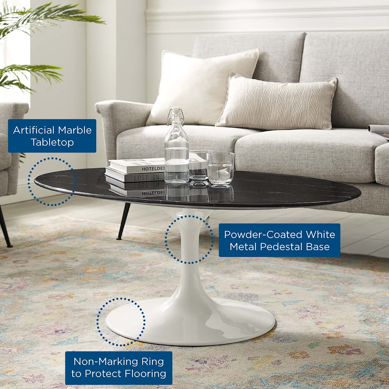 Modway Lippa 42" Oval Marble Coffee Table