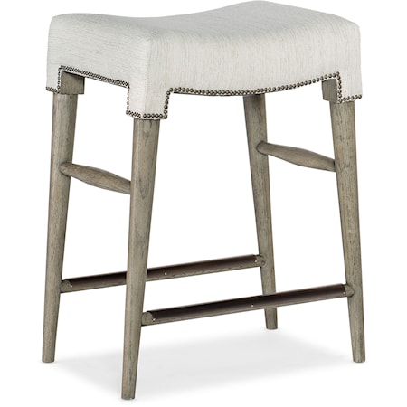 Casual Counter Stool with Fabric Seat and Nailhead Trim