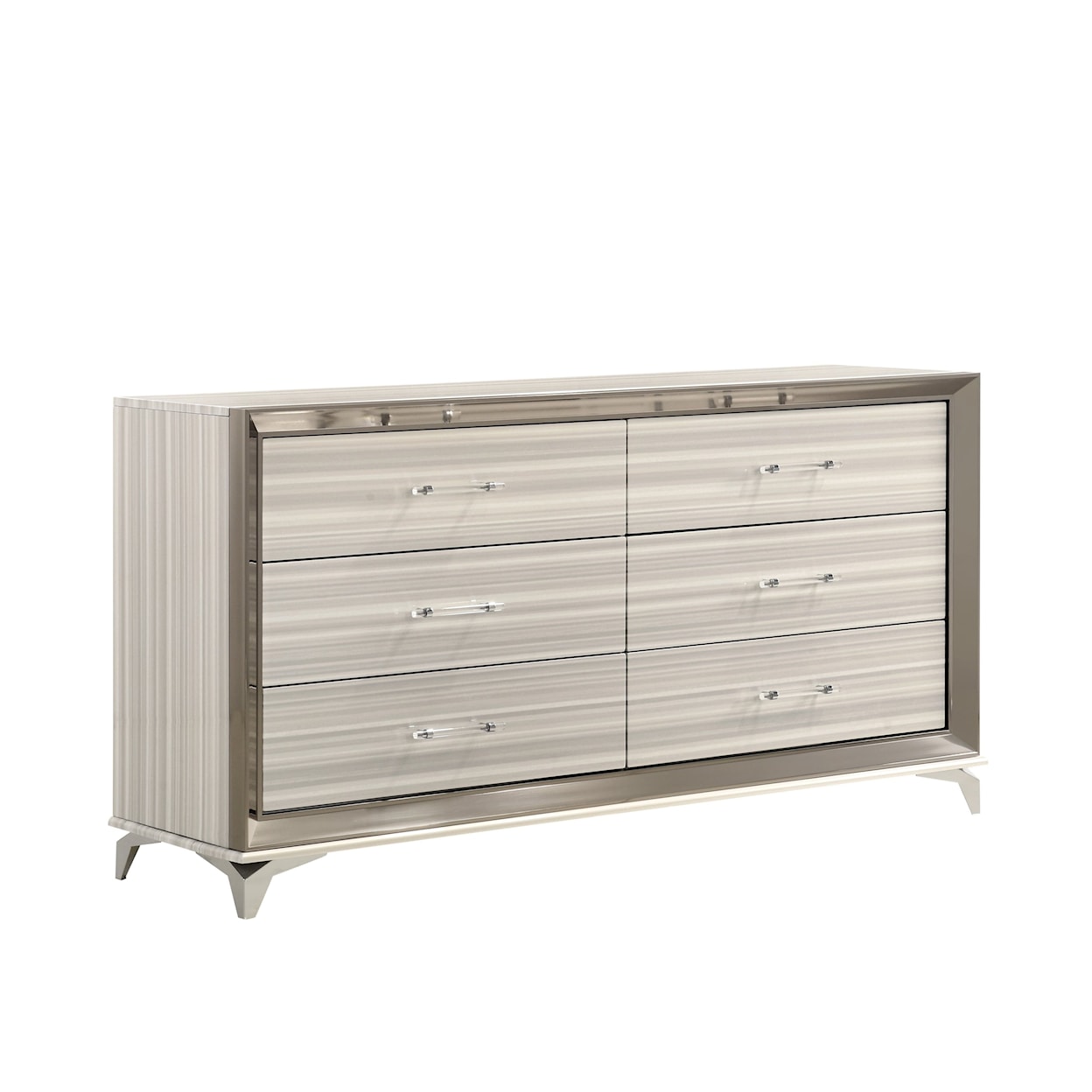 Global Furniture Zambrano White 6-Drawer Dresser with Metal Accents