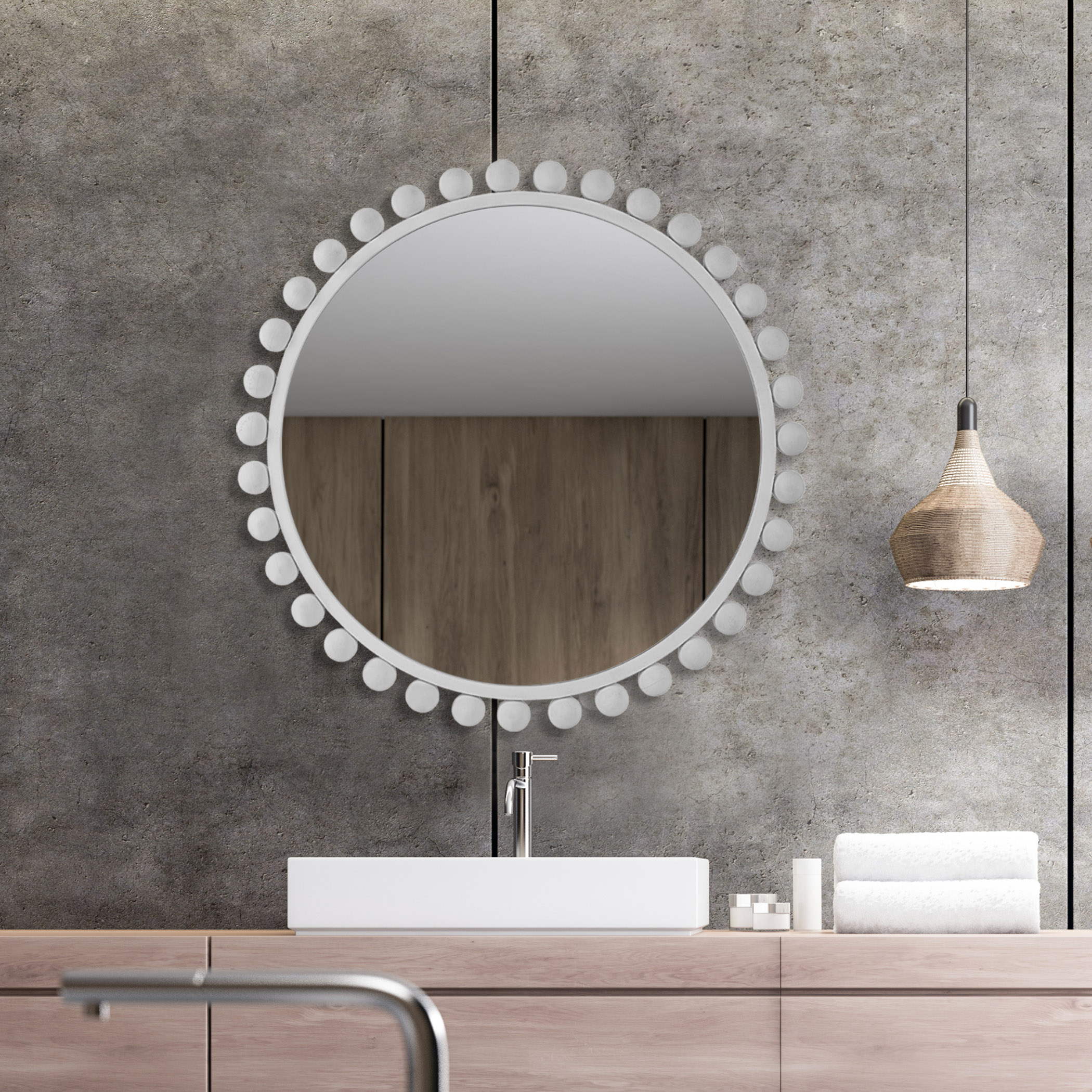 Cyra White Round Mirror