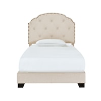 Transitional Diamond Tufted, Nailhead Trim Twin Upholstered Bed in Cream