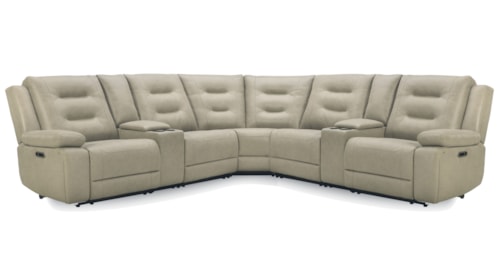Casual 7-Piece Power Reclining Sectional Sofa with Entertainment Consoles