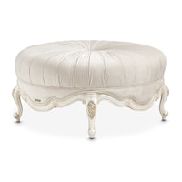 Traditional Upholstered Round Ottoman with Scroll Legs
