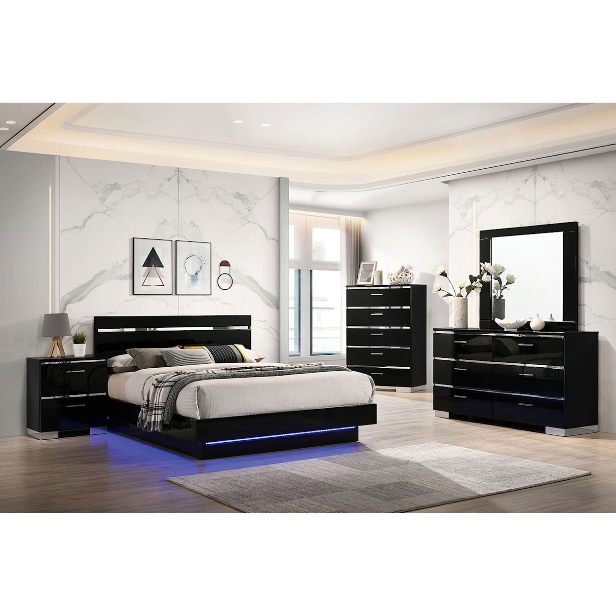 Furniture of America Erlach Queen Bed + 1NS + Dresser + Mirror + Chest