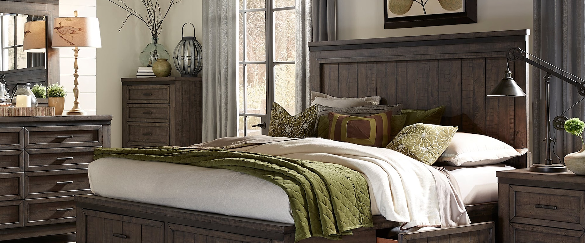 Transitional 4-Piece Two Sided Storage Queen Bed Set