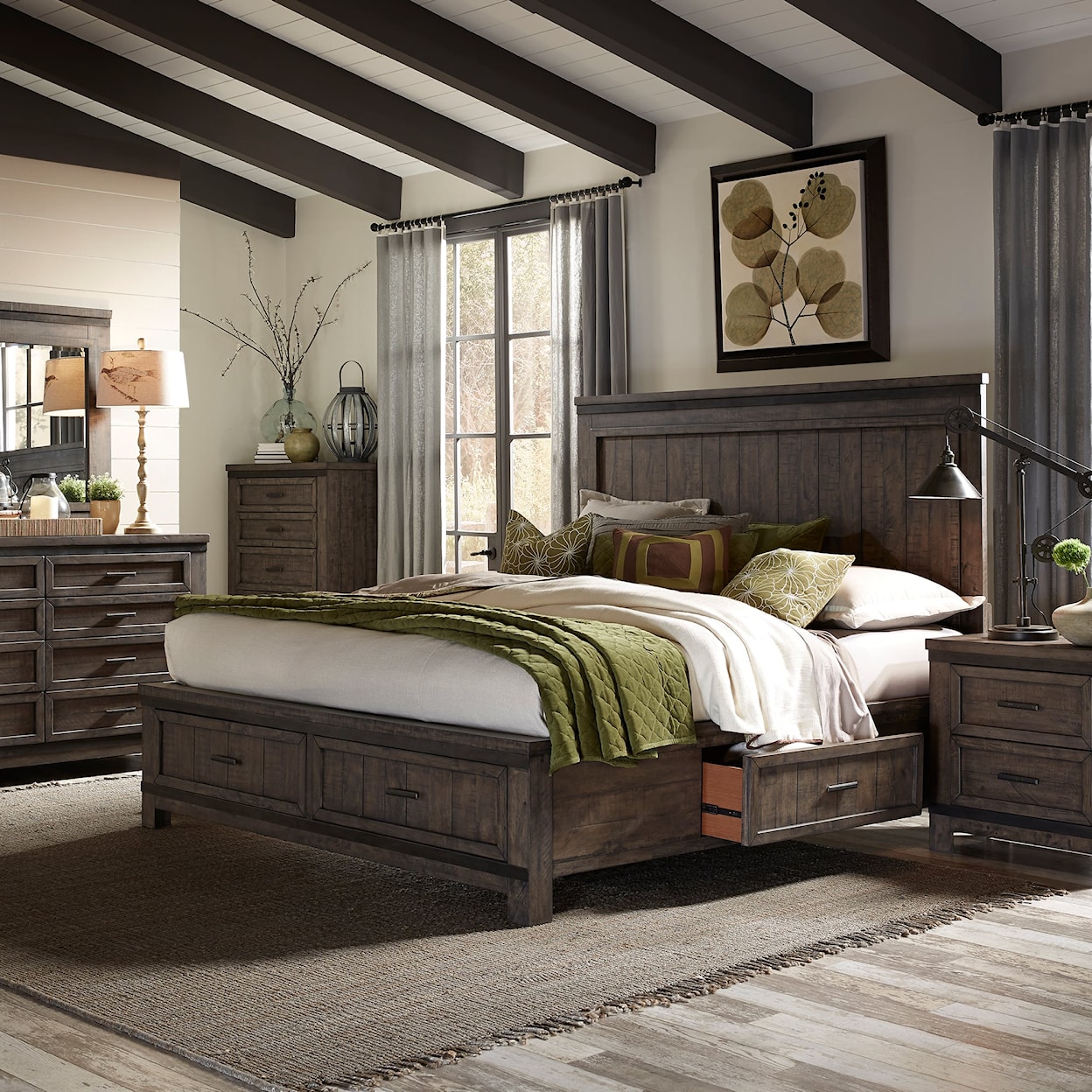 Liberty Furniture Thornwood Hills 4-Piece King Two Sided Storage Bed Set