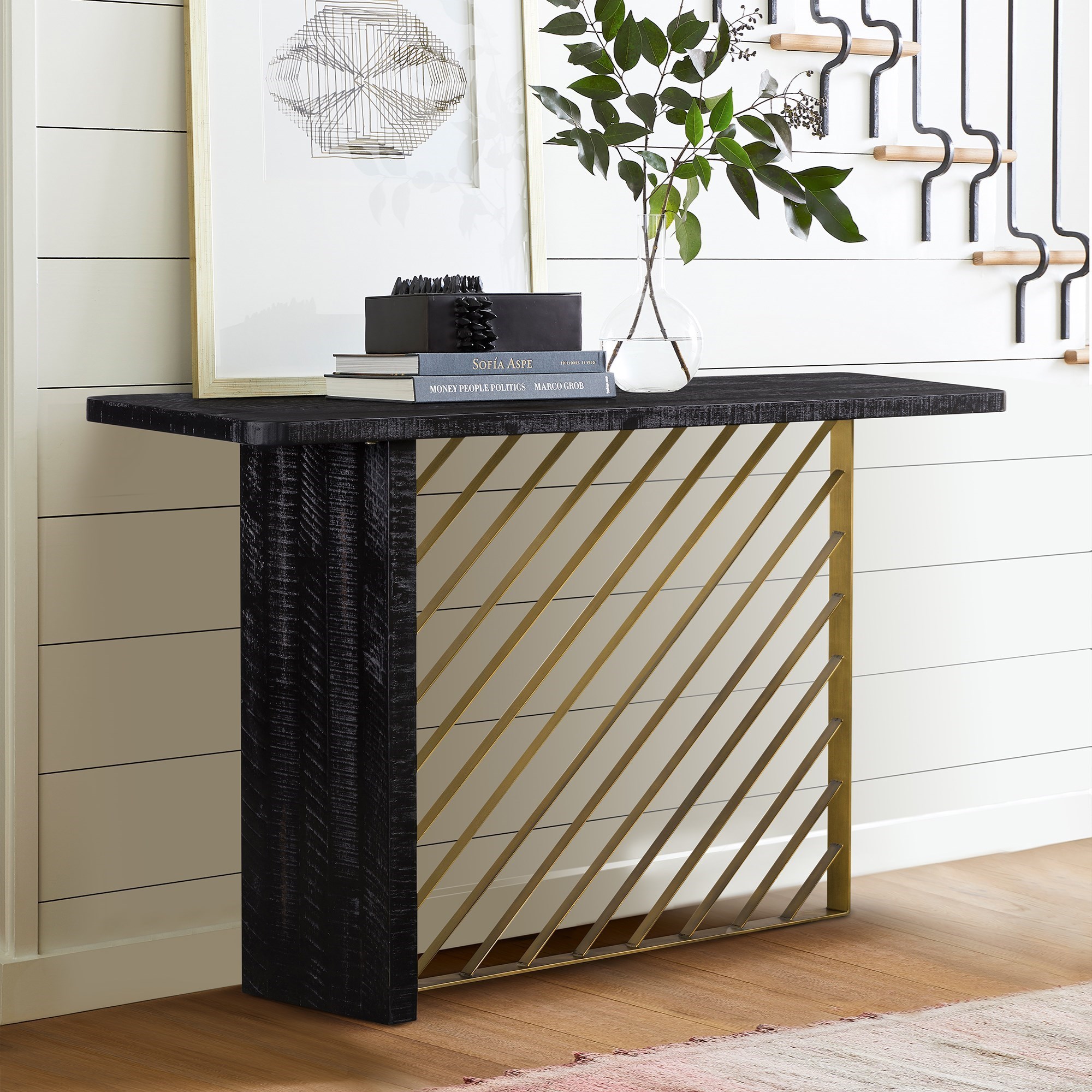Armen Living Monaco- Console Table with Brass Accents