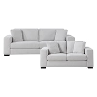 Contemporary 2-Piece Living Room Set with Track Arms and Throw Pillows
