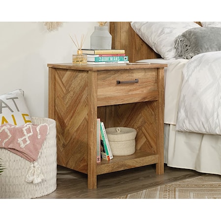 Farmhouse 1-Drawer Nightstand with Open Storage Shelf