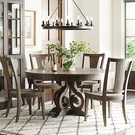 Transitional 5-Piece Dining Set with Round Pedestal Table