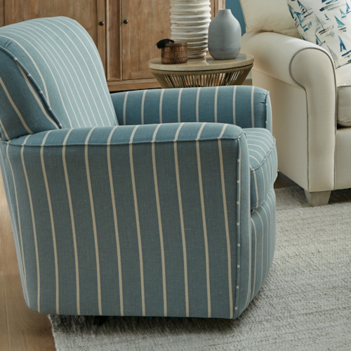 Casual Upholstered Swivel Chair with Flared Arms