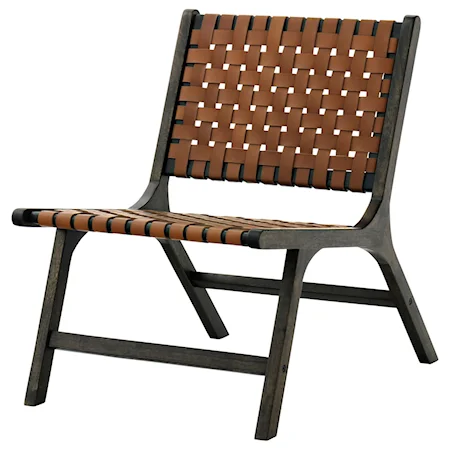 Mid-Century Modern Armless Accent Chair with Leather Woven Strips