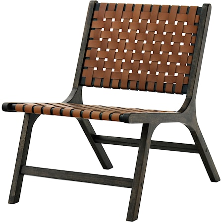 Mid-Century Modern Armless Accent Chair with Leather Woven Strips