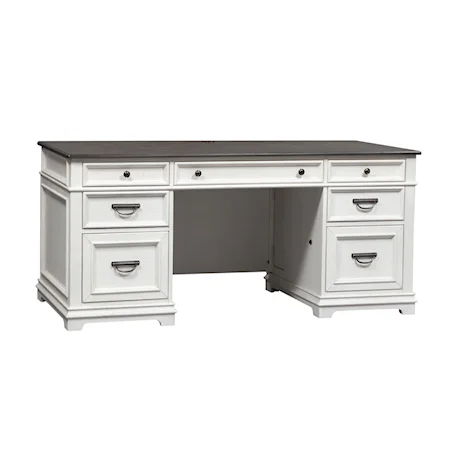Cottage Double Pedestal Credenza Desk with Keyboard Tray