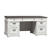 Cottage Double Pedestal Credenza Desk with Keyboard Tray