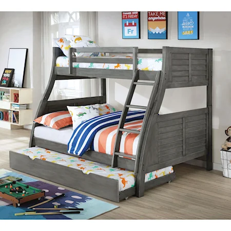 Transitional Twin Over Full Bunk Bed with Trundle - Gray