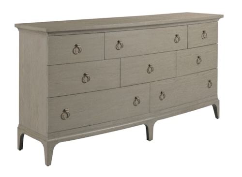 Transitional 8-Drawer Dresser with Brass Pulls