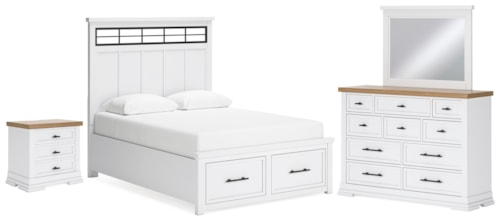 4pc Queen Storage Bed, Dresser, Mirror & Nightstand 