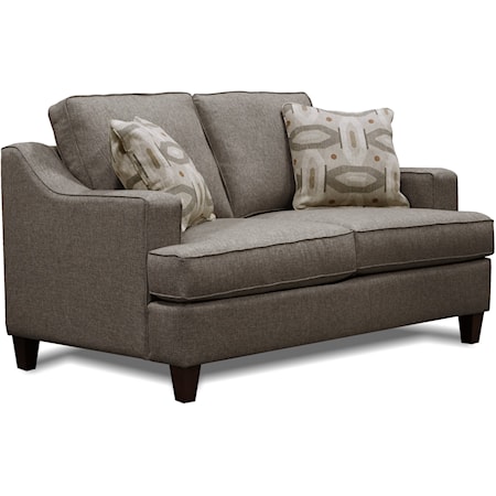 Transitional Upholstered Loveseat with Tapered Wood Leg
