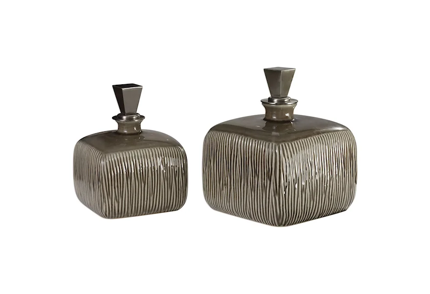 Accessories Cayson Ribbed Ceramic Bottles, S/2 by Uttermost at Mueller Furniture